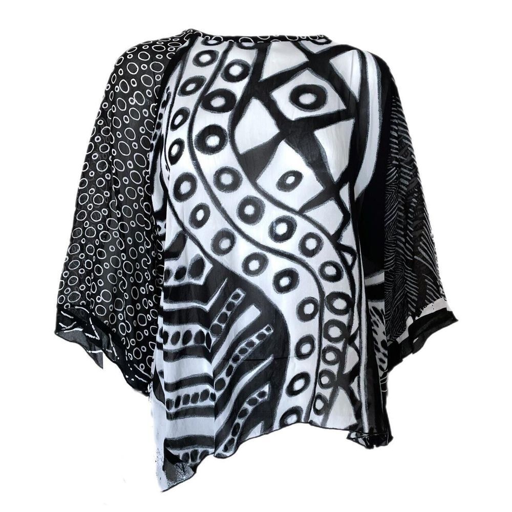 Vintage 80's Funky Abstract Sheer Batwing Blouse Women's XXL Plus Size